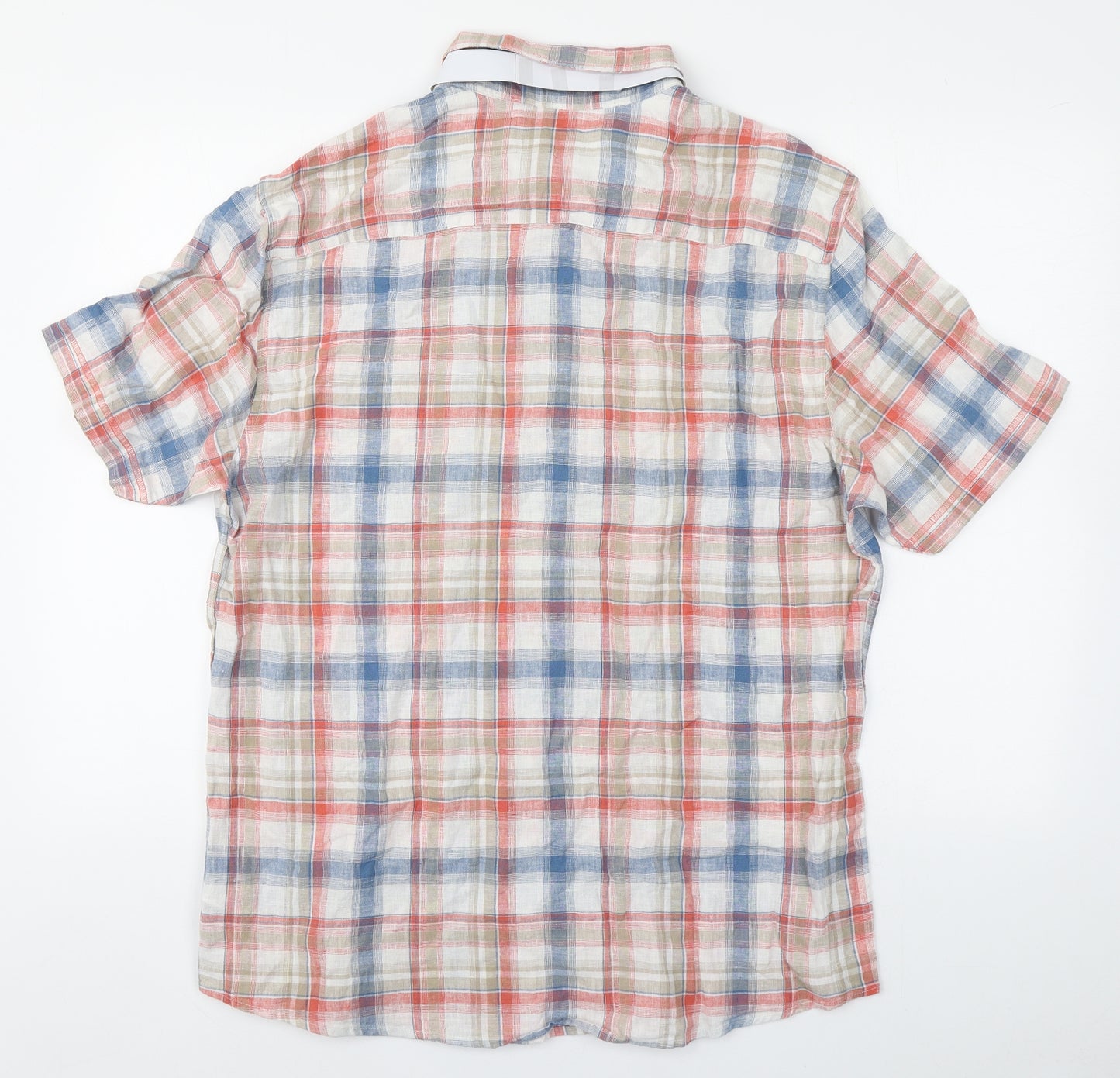 Dunnes Stores Mens Multicoloured Plaid Linen  Button-Up Size L Collared Button