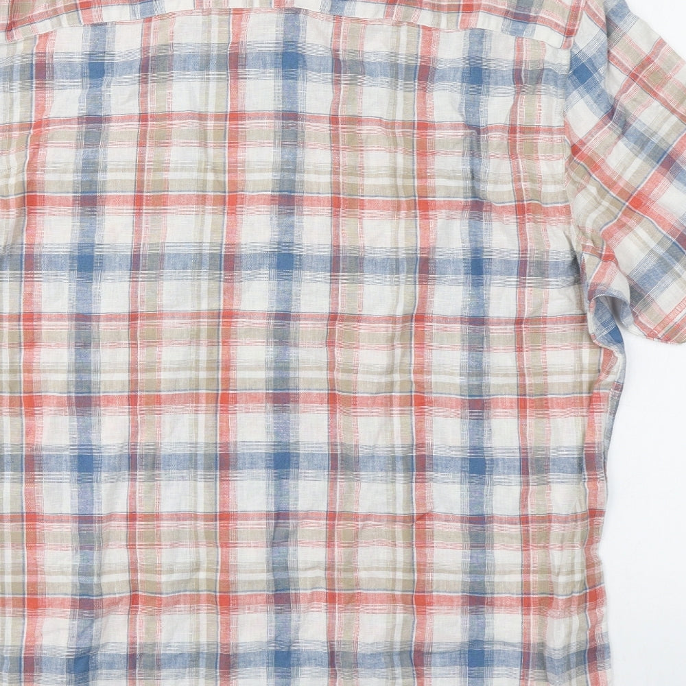 Dunnes Stores Mens Multicoloured Plaid Linen  Button-Up Size L Collared Button