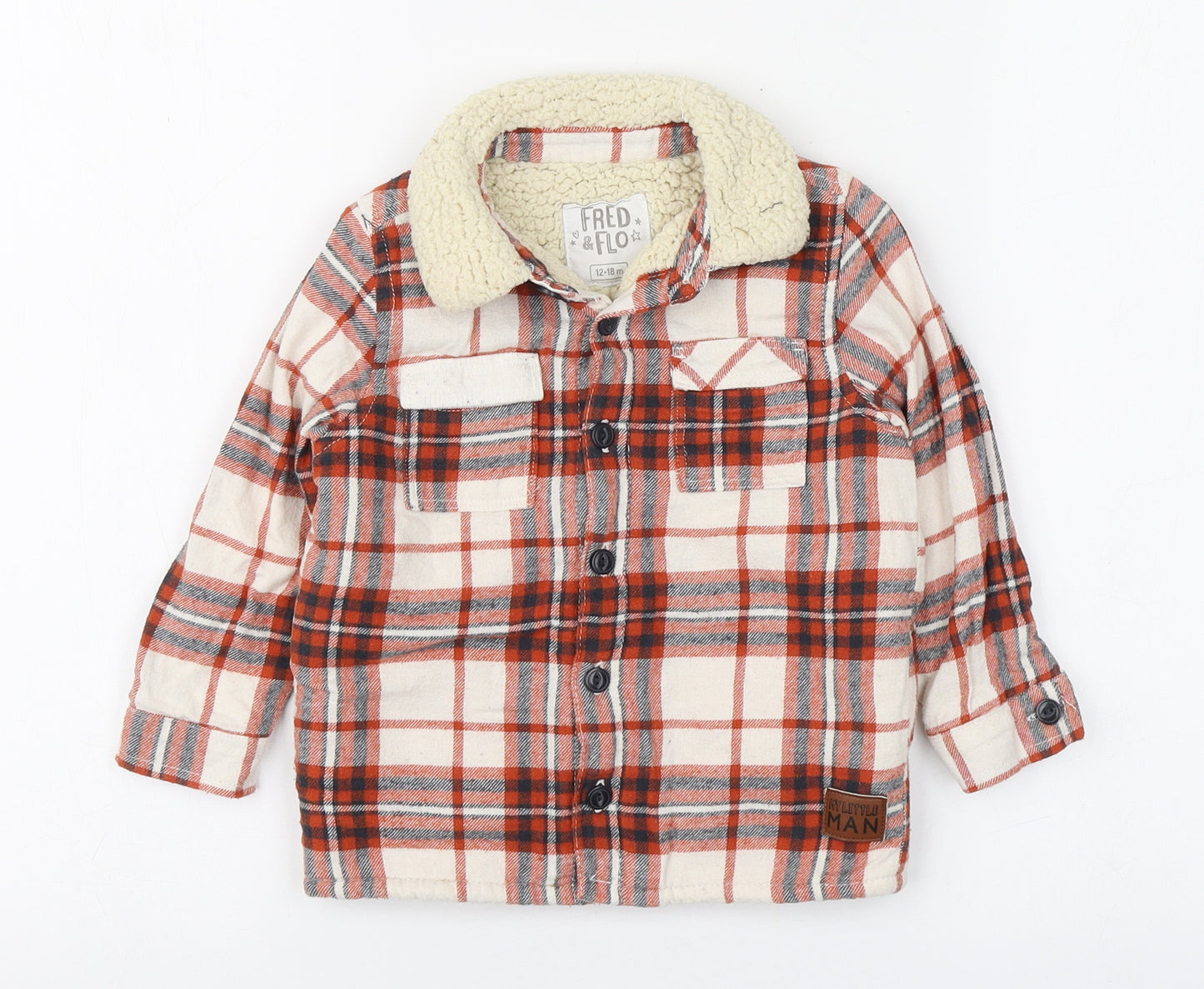 F&F Boys Red Plaid  Jacket  Size 12-18 Months   Button