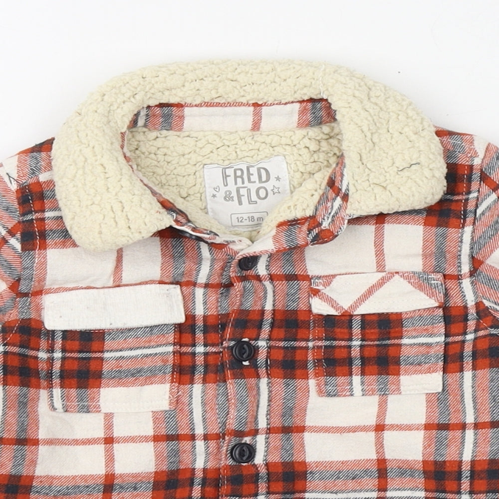 F&F Boys Red Plaid  Jacket  Size 12-18 Months   Button