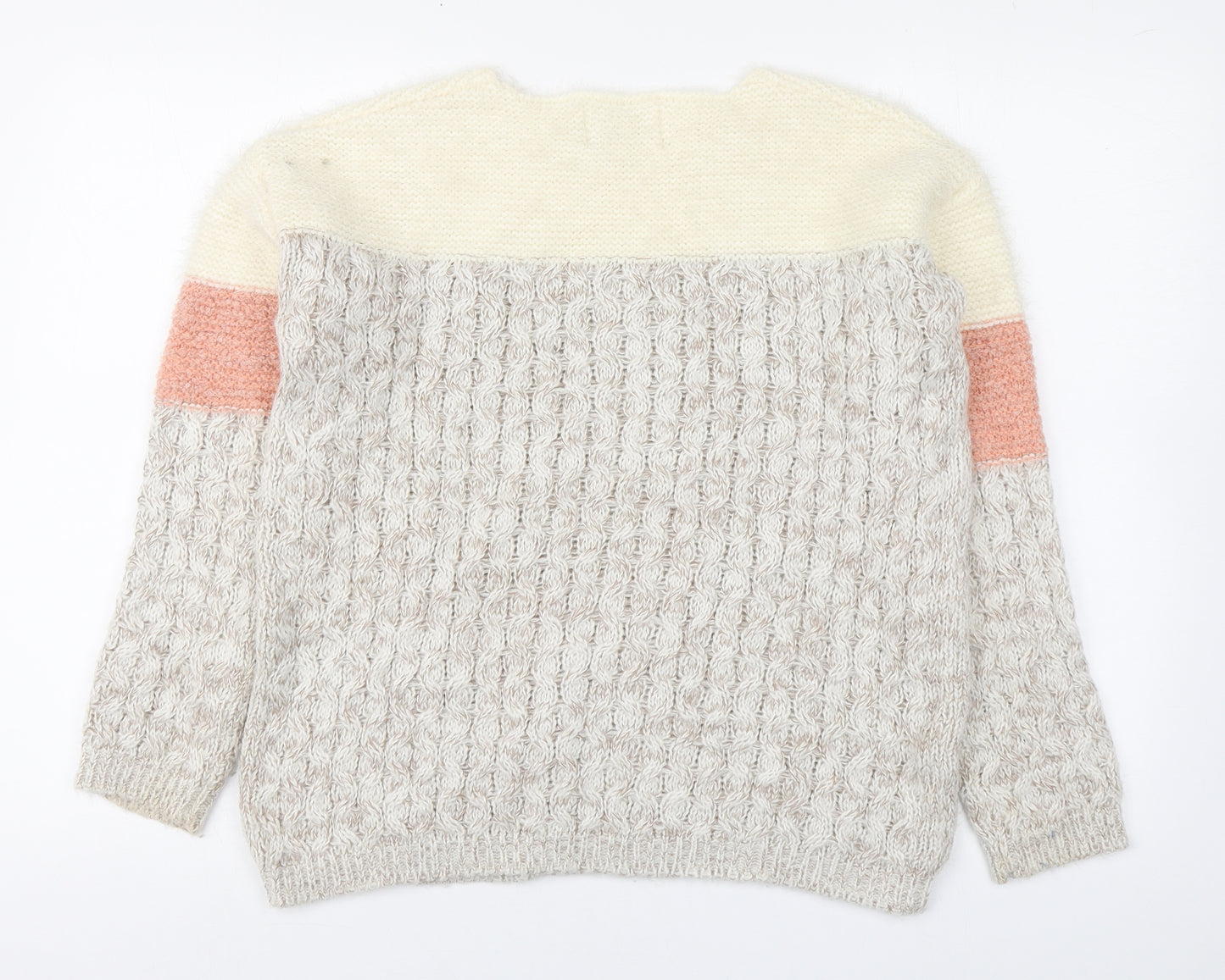 Papaya Womens Beige Round Neck  Acrylic Pullover Jumper Size S