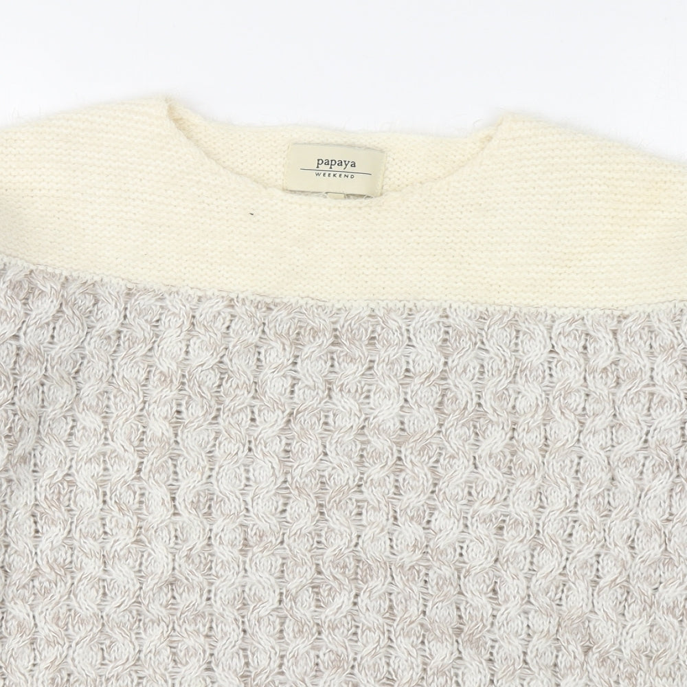 Papaya Womens Beige Round Neck  Acrylic Pullover Jumper Size S