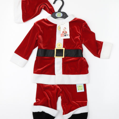 Marks and Spencer Baby Red  Polyester Trousers Outfit/Set Size 12-18 Months  Hook & Loop - Christmas Santa
