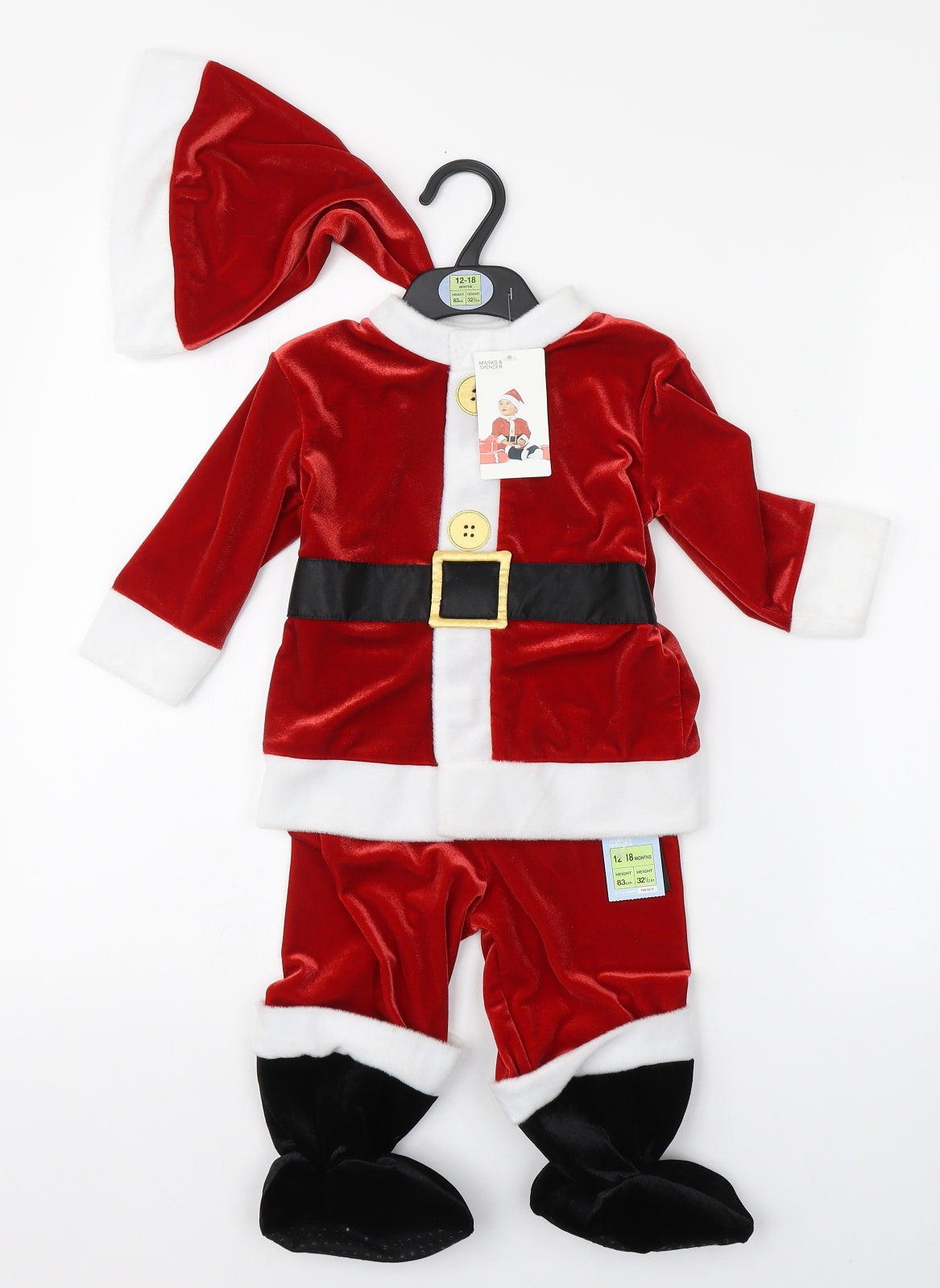 Marks and Spencer Baby Red  Polyester Trousers Outfit/Set Size 12-18 Months  Hook & Loop - Christmas Santa