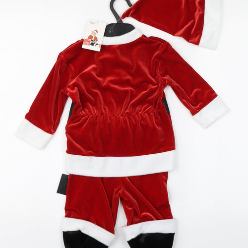 Marks and Spencer Baby Red  Polyester Trousers Outfit/Set Size 12-18 Months  Hook & Loop - Christmas Santa