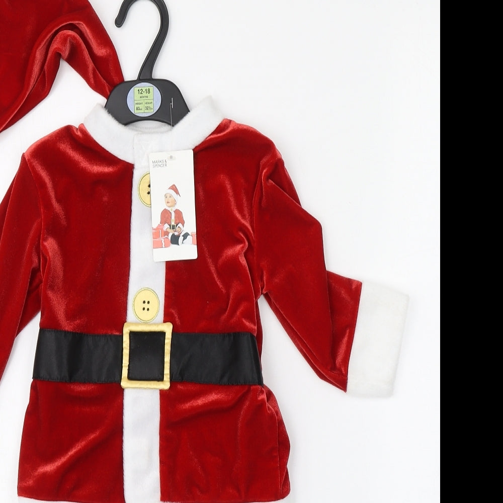 Marks and Spencer Baby Red  Polyester Trousers Outfit/Set Size 12-18 Months  Hook & Loop - Christmas Santa
