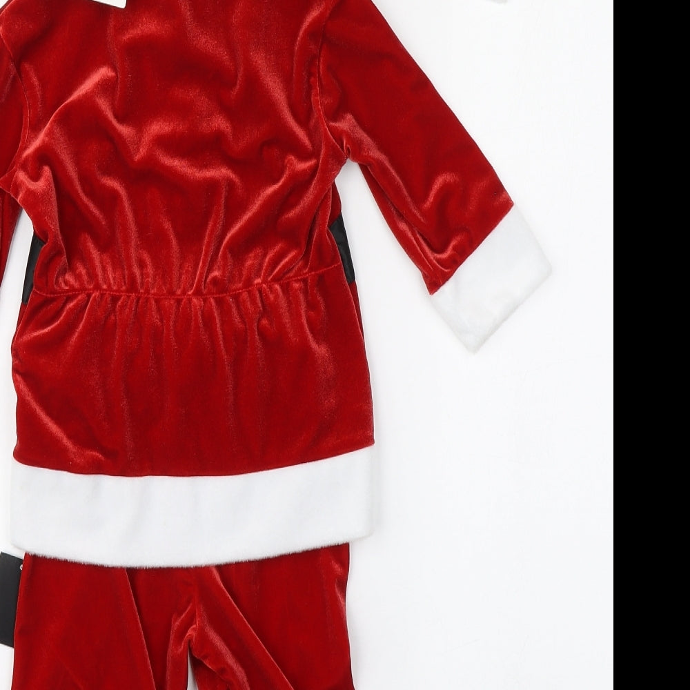 Marks and Spencer Baby Red  Polyester Trousers Outfit/Set Size 12-18 Months  Hook & Loop - Christmas Santa