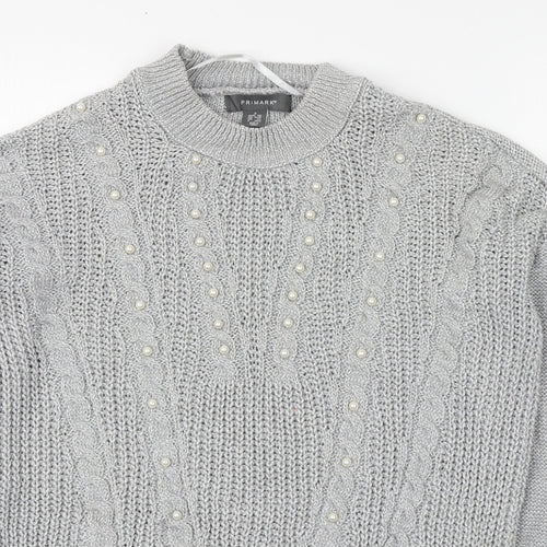 Primark Womens Grey Round Neck  Cotton Pullover Jumper Size S