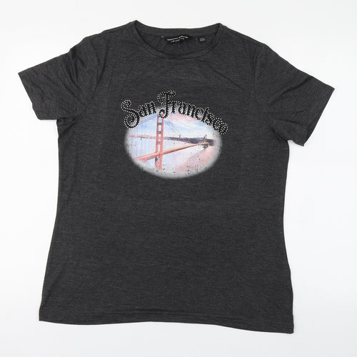 Dorothy Perkins Womens Grey  Cotton Basic T-Shirt Size 10 Round Neck