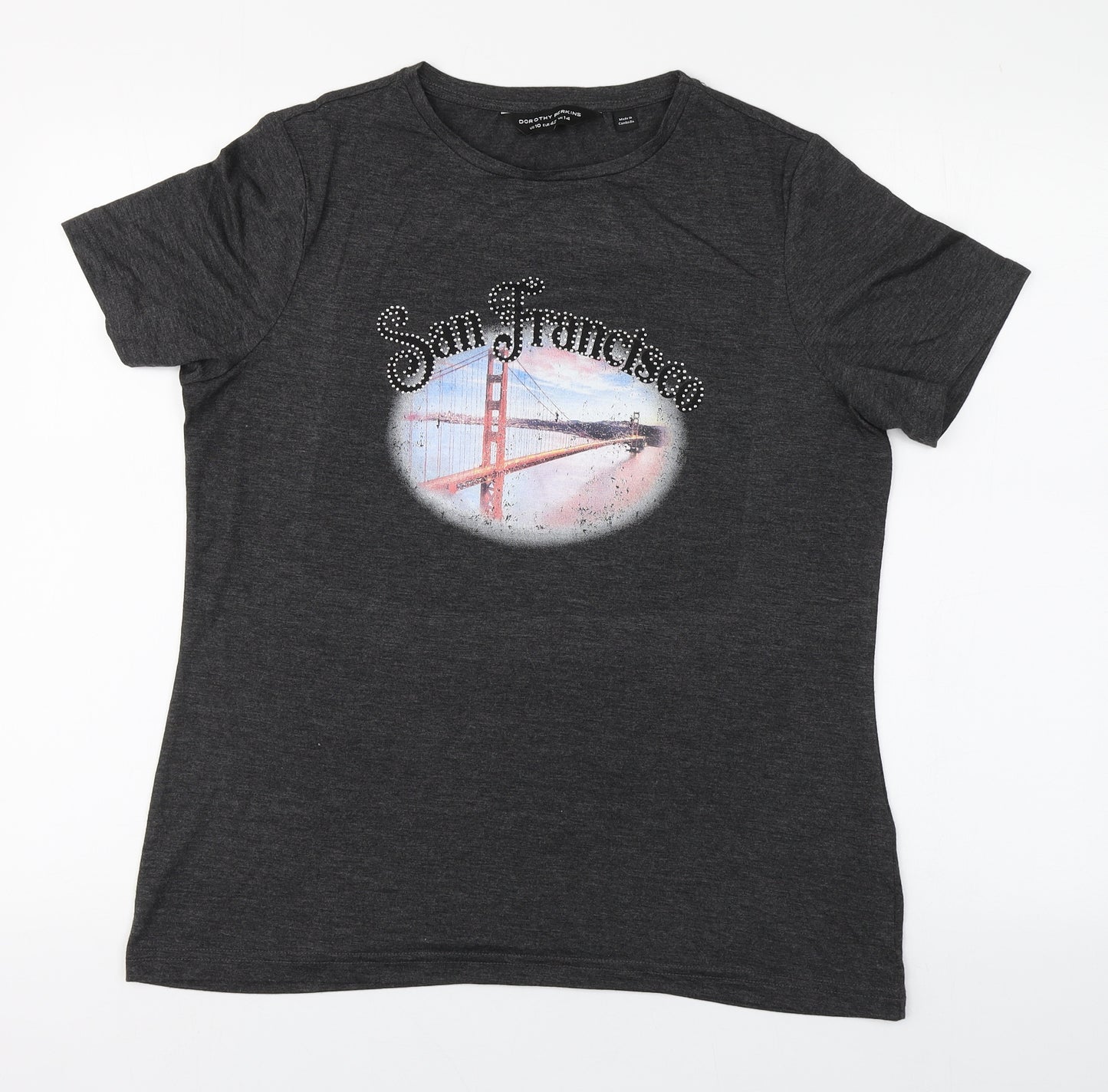 Dorothy Perkins Womens Grey  Cotton Basic T-Shirt Size 10 Round Neck