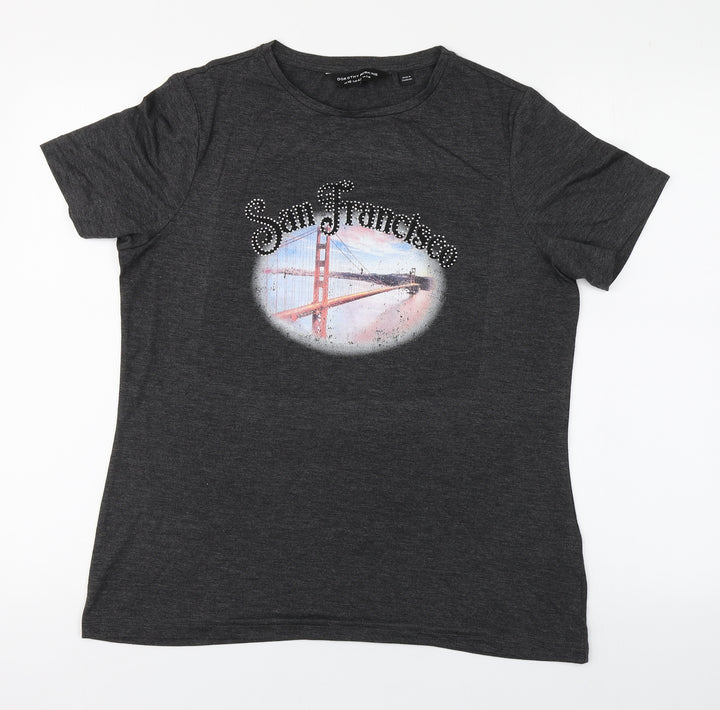 Dorothy Perkins Womens Grey  Cotton Basic T-Shirt Size 10 Round Neck