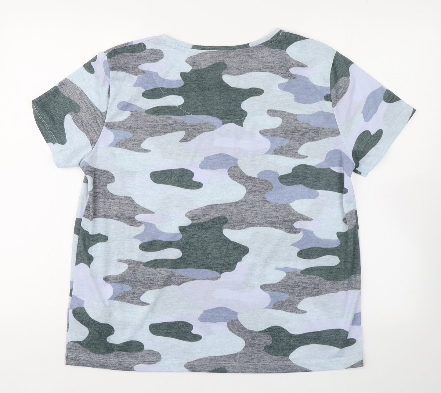 Marks and Spencer Womens Blue Camouflage 100% Cotton Basic T-Shirt Size 14 Boat Neck