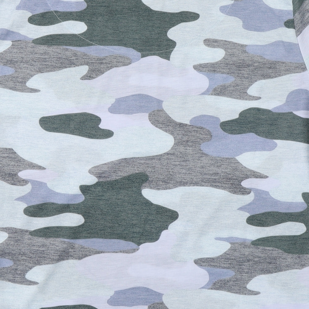 Marks and Spencer Womens Blue Camouflage 100% Cotton Basic T-Shirt Size 14 Boat Neck