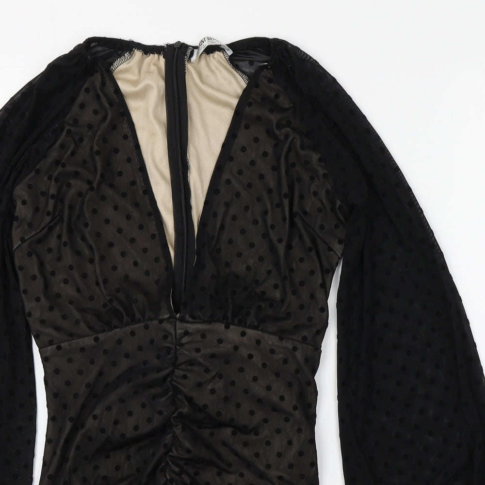 Saint Genies Womens Black  Polyester Bodycon  Size 10  V-Neck Zip