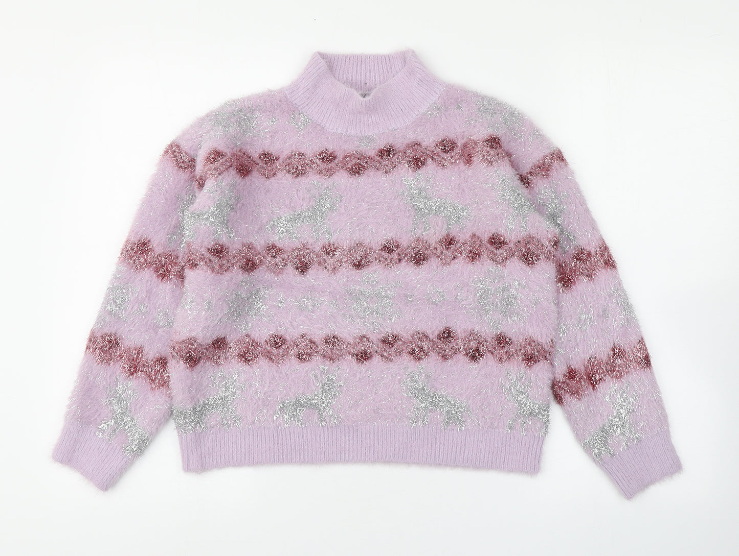 Boohoo Womens Purple Round Neck Fair Isle Polyamide Pullover Jumper Size M   - Christmas