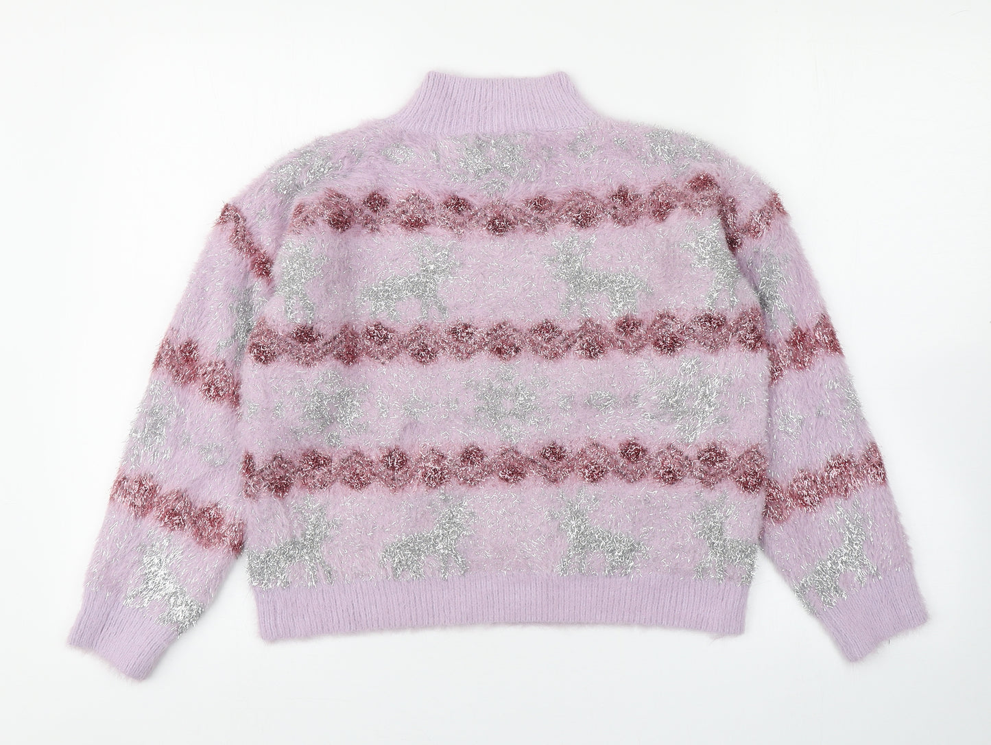 Boohoo Womens Purple Round Neck Fair Isle Polyamide Pullover Jumper Size M   - Christmas