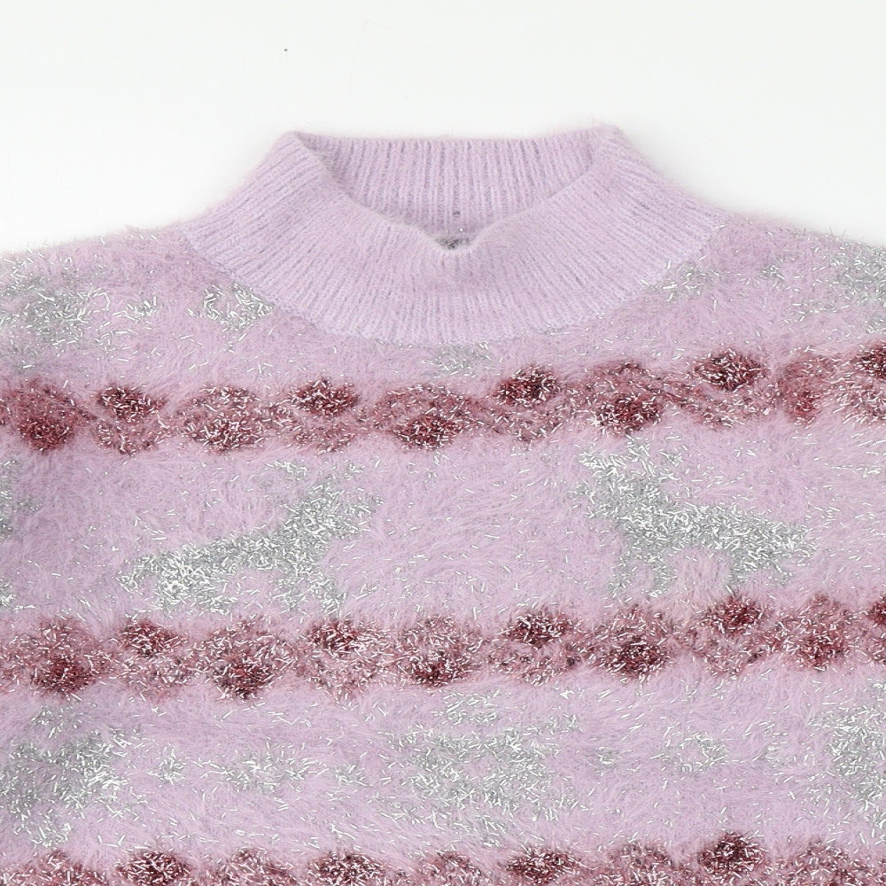 Boohoo Womens Purple Round Neck Fair Isle Polyamide Pullover Jumper Size M   - Christmas