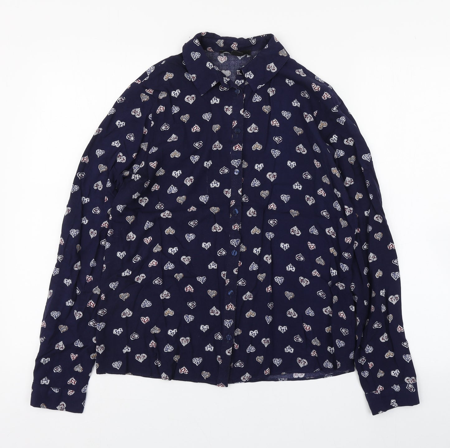 Primark Womens Blue Geometric Viscose Basic Blouse Size 8 Collared