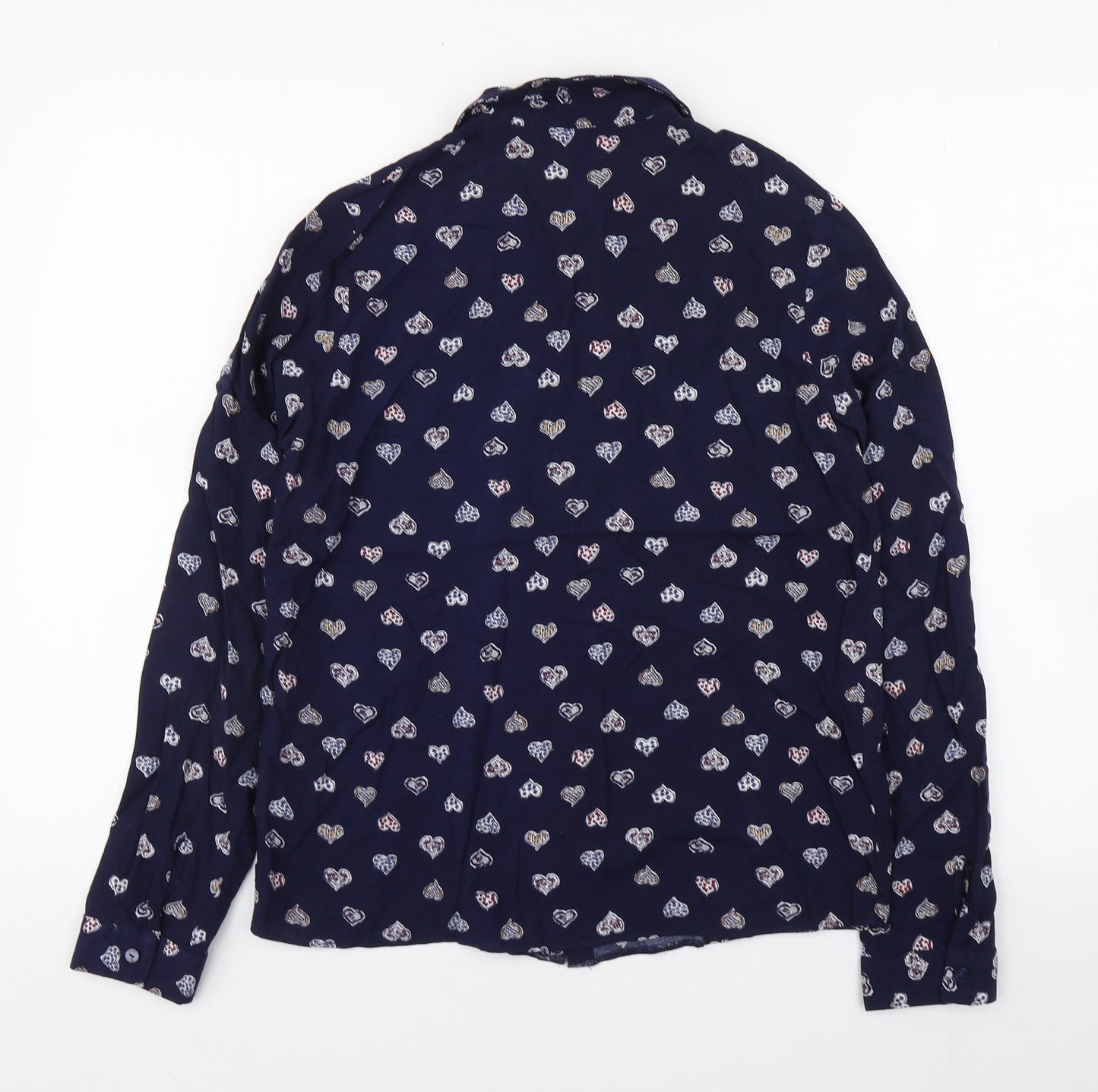 Primark Womens Blue Geometric Viscose Basic Blouse Size 8 Collared