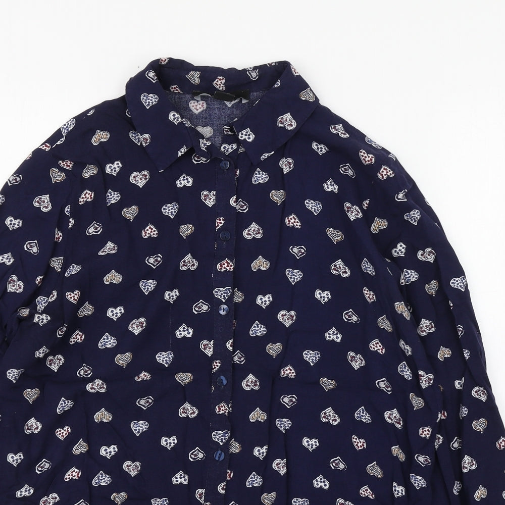 Primark Womens Blue Geometric Viscose Basic Blouse Size 8 Collared