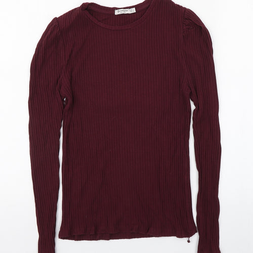 Stradivarius Womens Purple  Polyester Basic T-Shirt Size L Round Neck