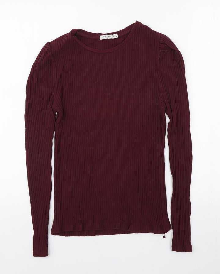 Stradivarius Womens Purple  Polyester Basic T-Shirt Size L Round Neck