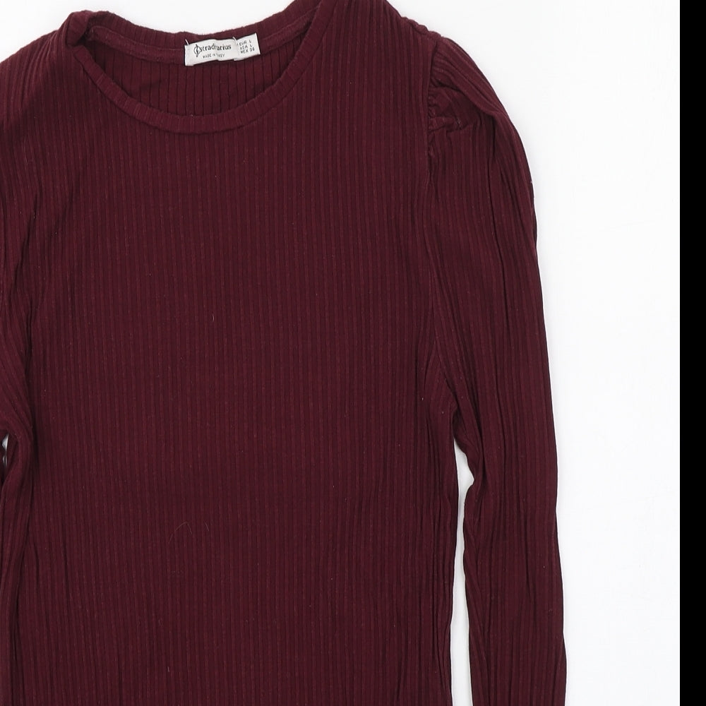 Stradivarius Womens Purple  Polyester Basic T-Shirt Size L Round Neck