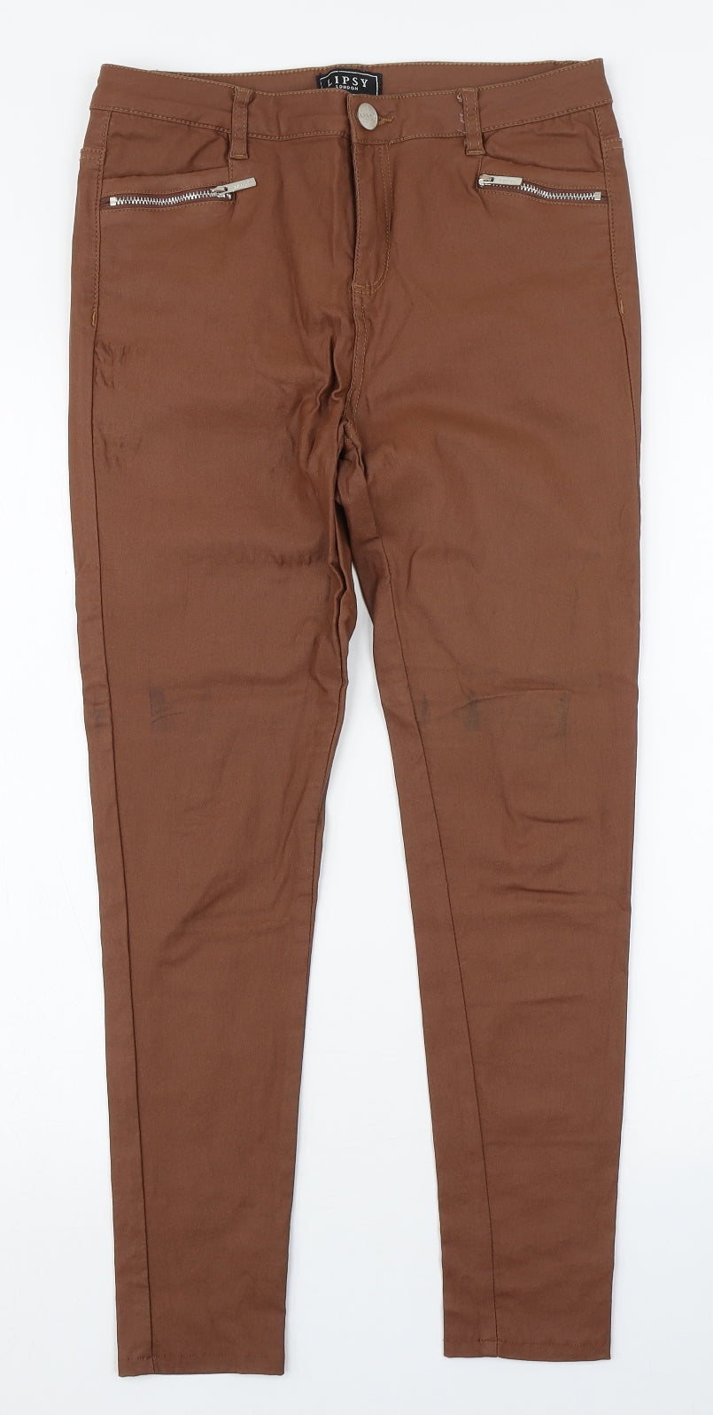 Lipsy Womens Brown  Viscose Skinny Jeans Size 12 L27 in Regular Zip