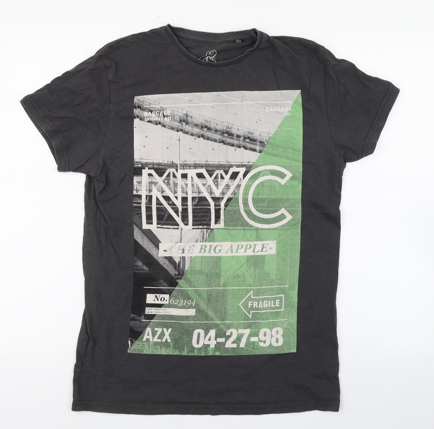 Cargoquay Mens Grey  Cotton  T-Shirt Size S Round Neck