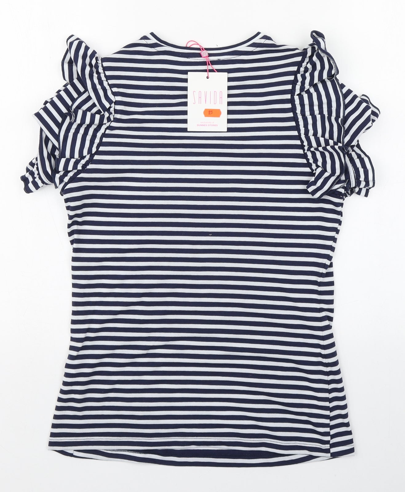 Savida Womens Blue Striped 100% Cotton Basic T-Shirt Size XS Round Neck
