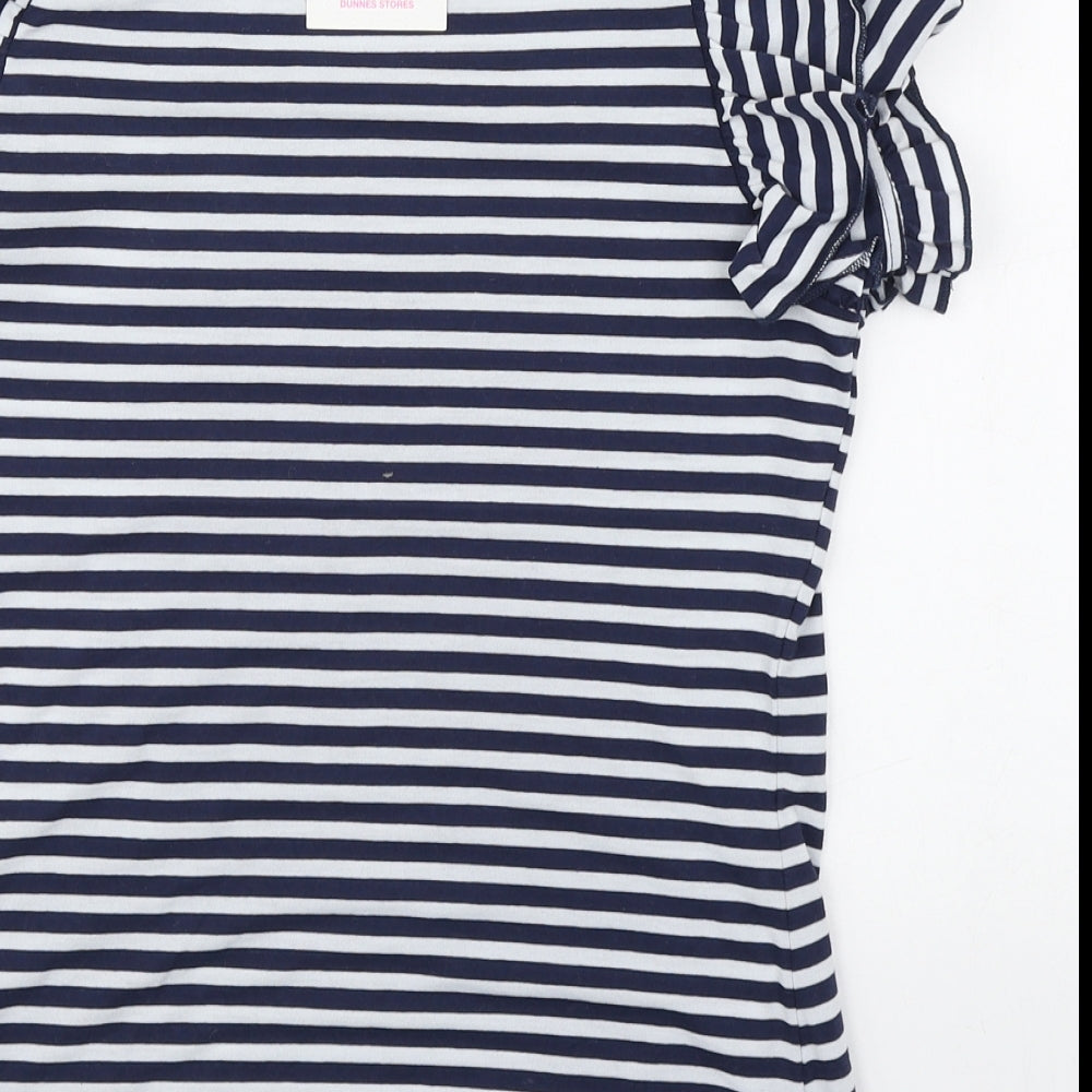 Savida Womens Blue Striped 100% Cotton Basic T-Shirt Size XS Round Neck