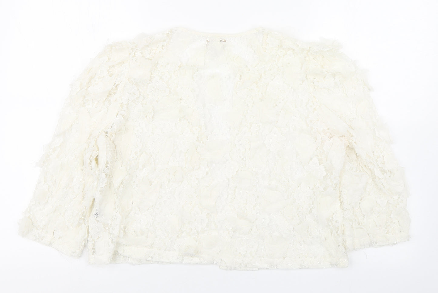 River Island Womens White V-Neck  Nylon Cardigan Jumper Size 12