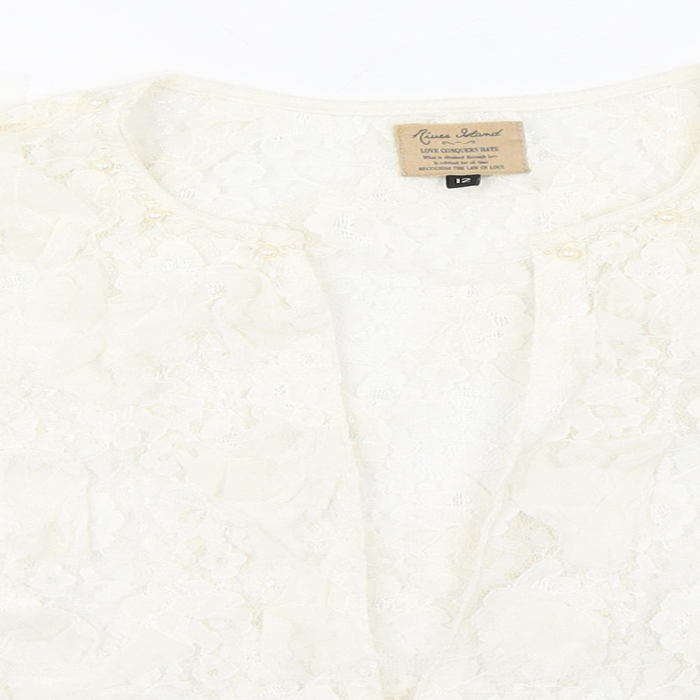 River Island Womens White V-Neck  Nylon Cardigan Jumper Size 12