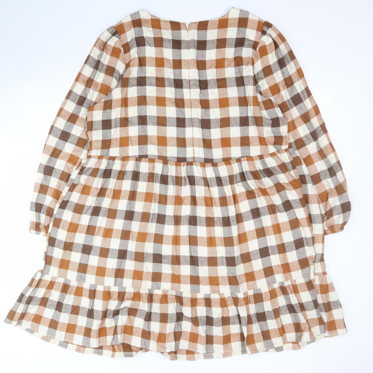 NEXT Womens Orange Plaid Viscose Shift  Size 16  Round Neck Zip