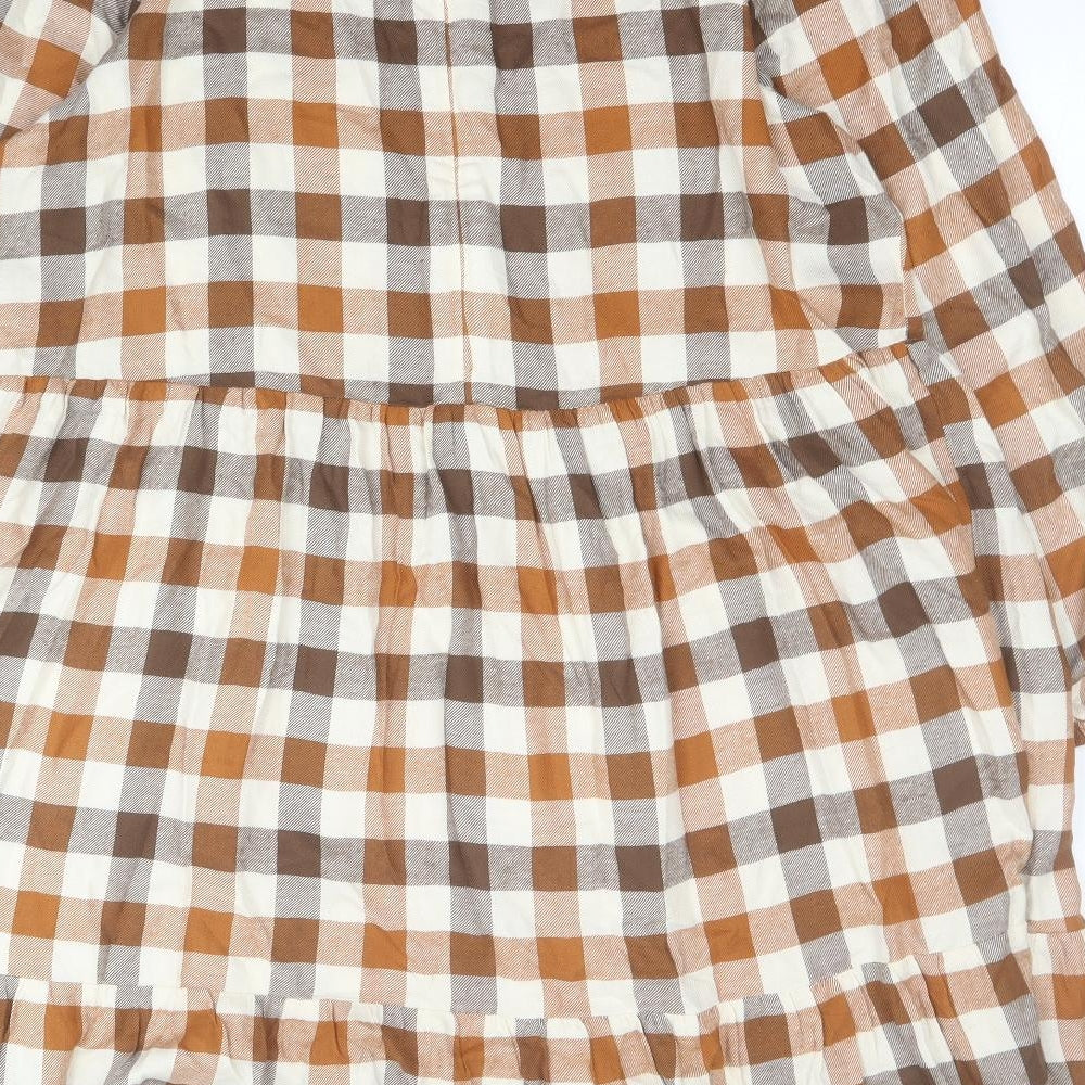 NEXT Womens Orange Plaid Viscose Shift  Size 16  Round Neck Zip