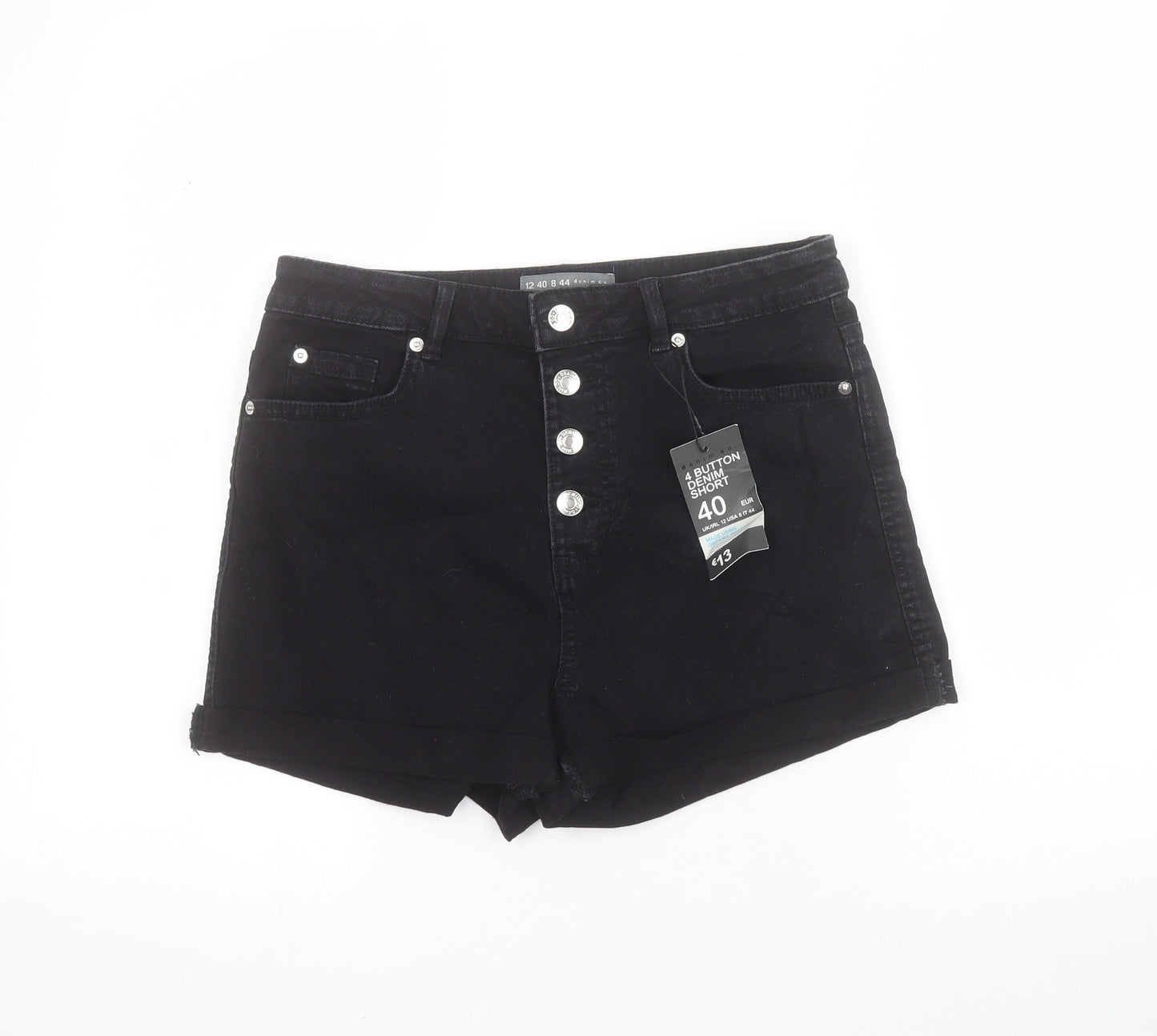 Primark Womens Black  Cotton Cut-Off Shorts Size 12 L3 in Regular Button
