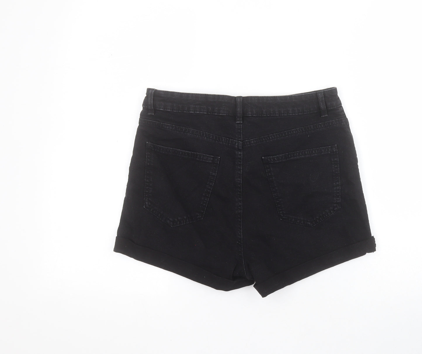 Primark Womens Black  Cotton Cut-Off Shorts Size 12 L3 in Regular Button