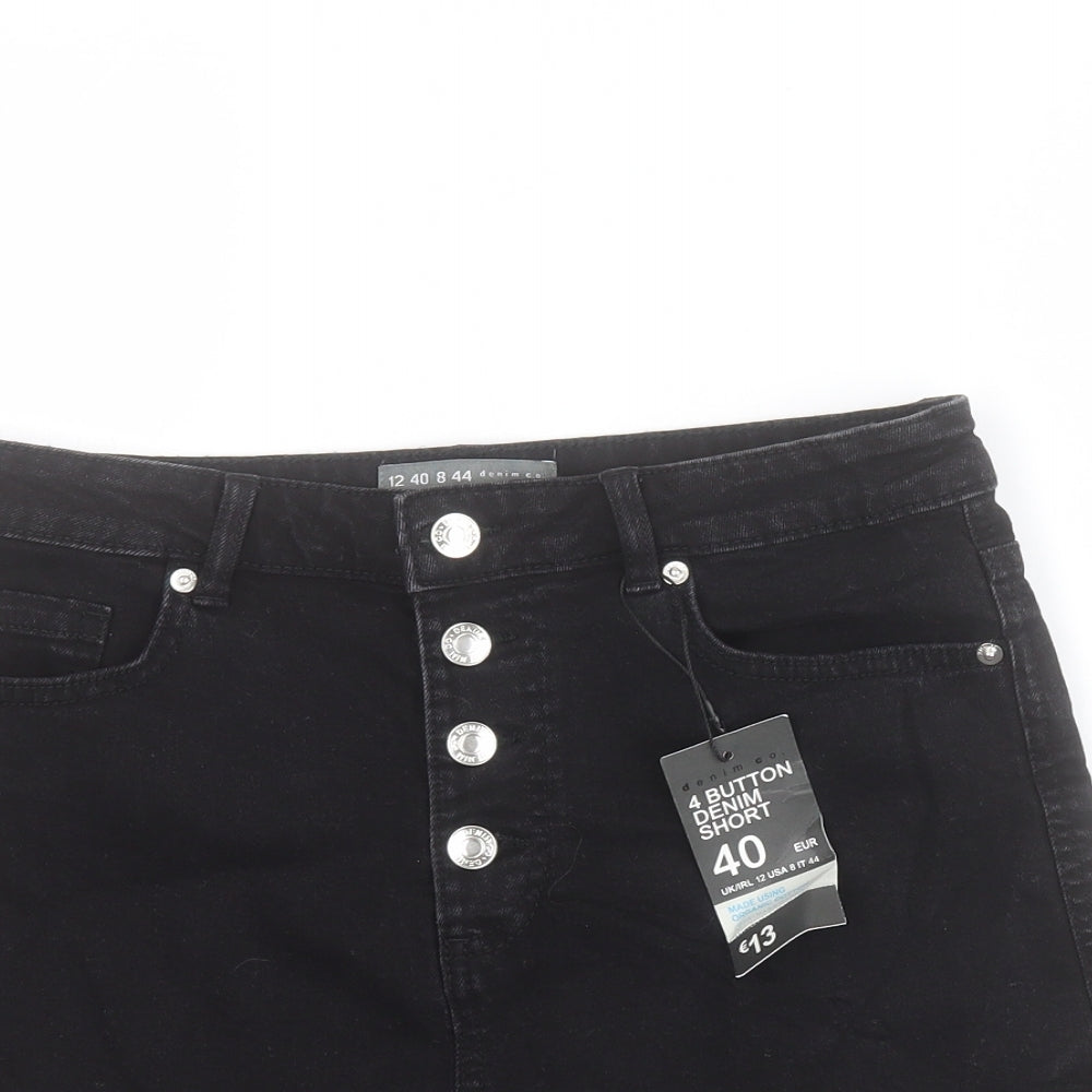 Primark Womens Black  Cotton Cut-Off Shorts Size 12 L3 in Regular Button