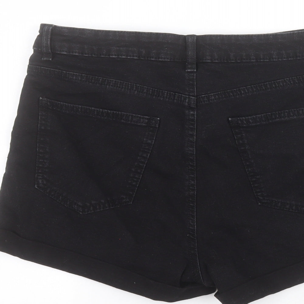 Primark Womens Black  Cotton Cut-Off Shorts Size 12 L3 in Regular Button
