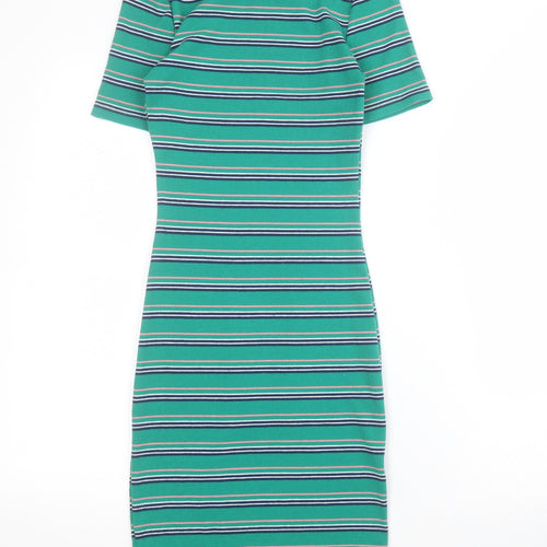 H&M Womens Green Striped Polyester Bodycon  Size XS  Crew Neck Pullover - Ribbed