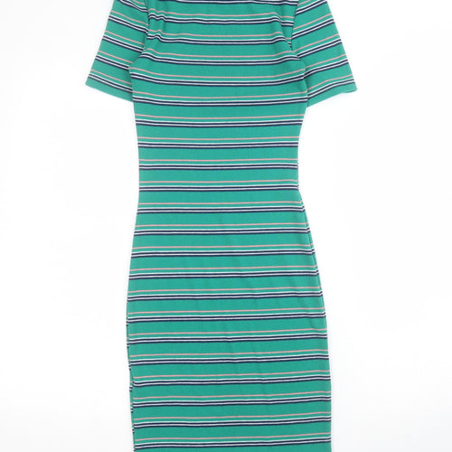 H&M Womens Green Striped Polyester Bodycon  Size XS  Crew Neck Pullover - Ribbed