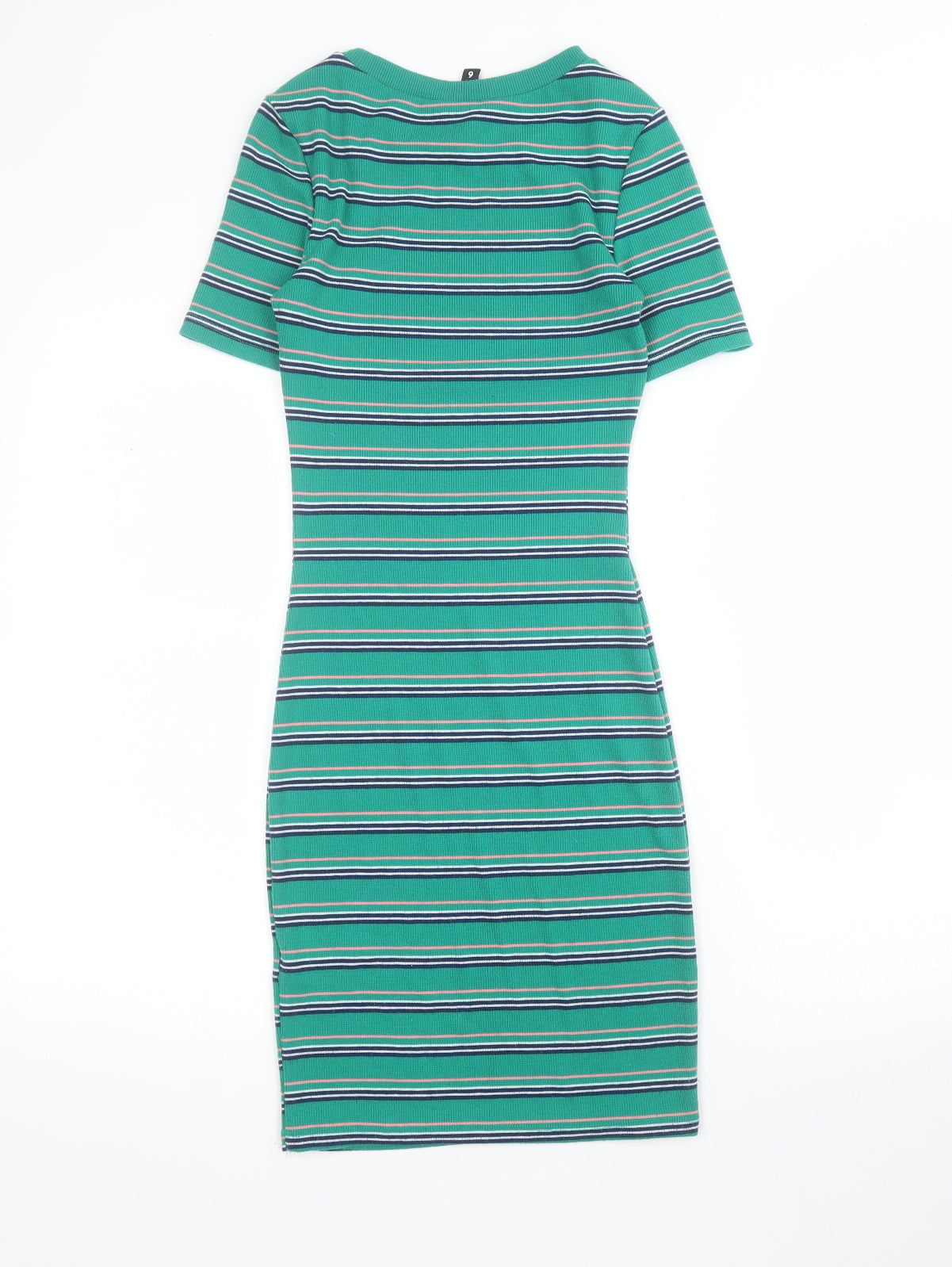 H&M Womens Green Striped Polyester Bodycon  Size XS  Crew Neck Pullover - Ribbed