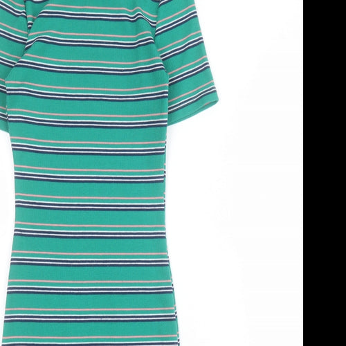 H&M Womens Green Striped Polyester Bodycon  Size XS  Crew Neck Pullover - Ribbed