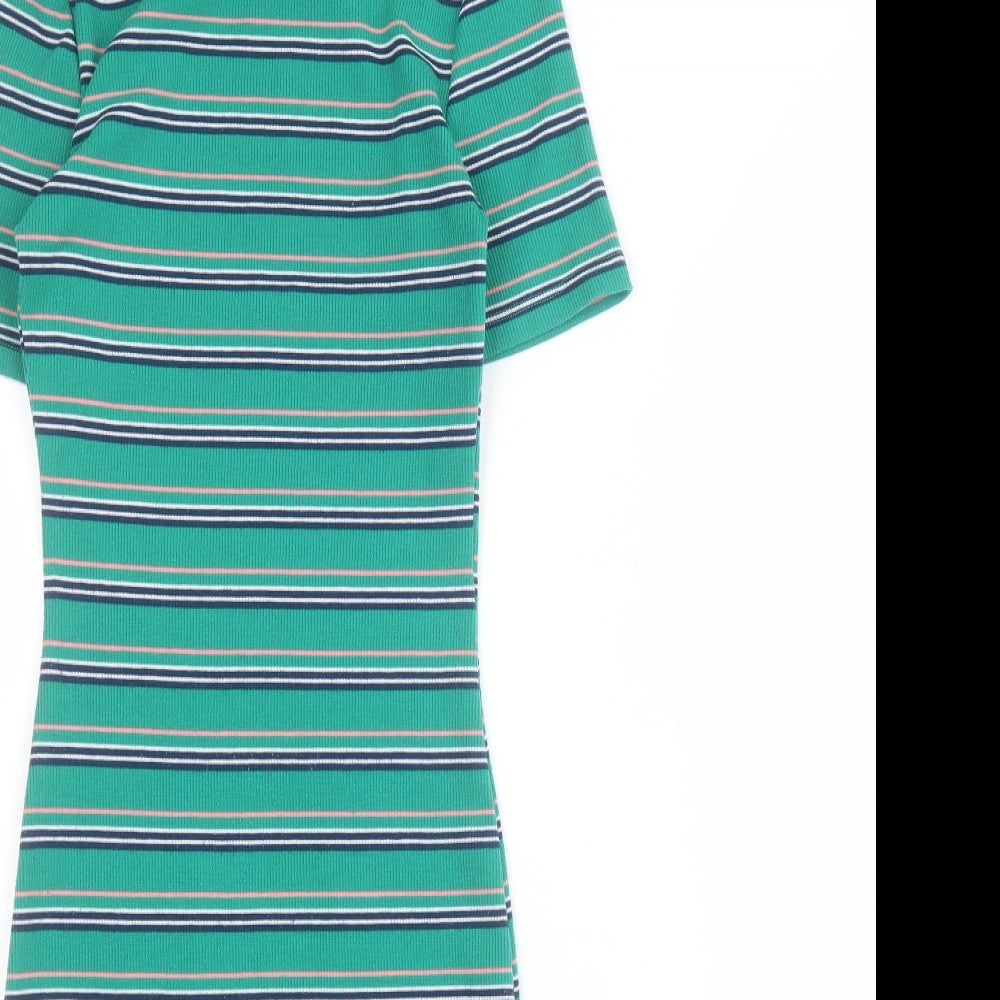 H&M Womens Green Striped Polyester Bodycon  Size XS  Crew Neck Pullover - Ribbed