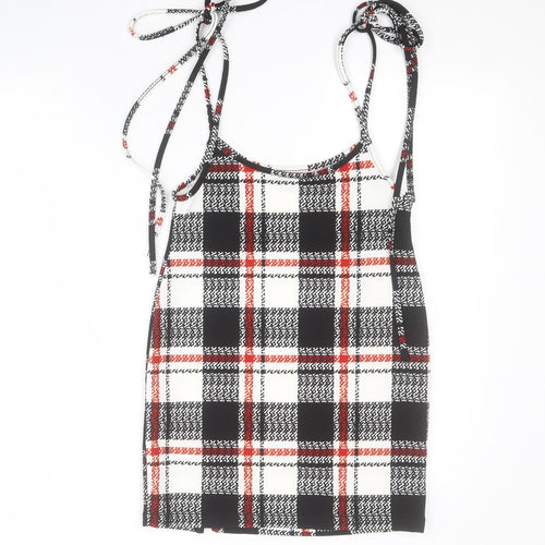 SheIn Womens Black Plaid Polyester Basic Tank Size S Round Neck
