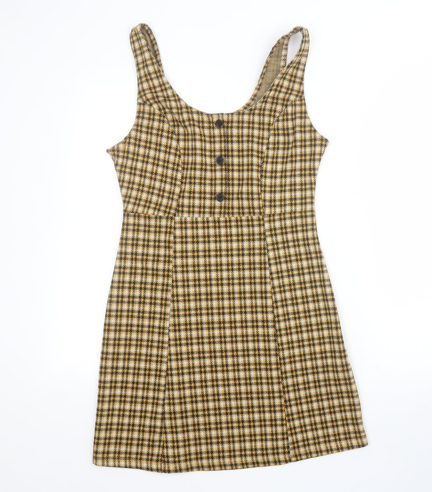 New Look Womens Yellow Plaid Polyester Bodycon  Size 8  Round Neck Pullover
