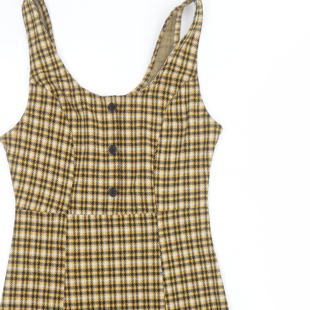 New Look Womens Yellow Plaid Polyester Bodycon  Size 8  Round Neck Pullover