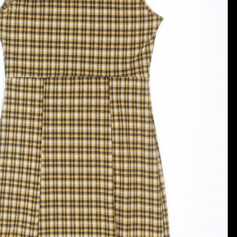 New Look Womens Yellow Plaid Polyester Bodycon  Size 8  Round Neck Pullover