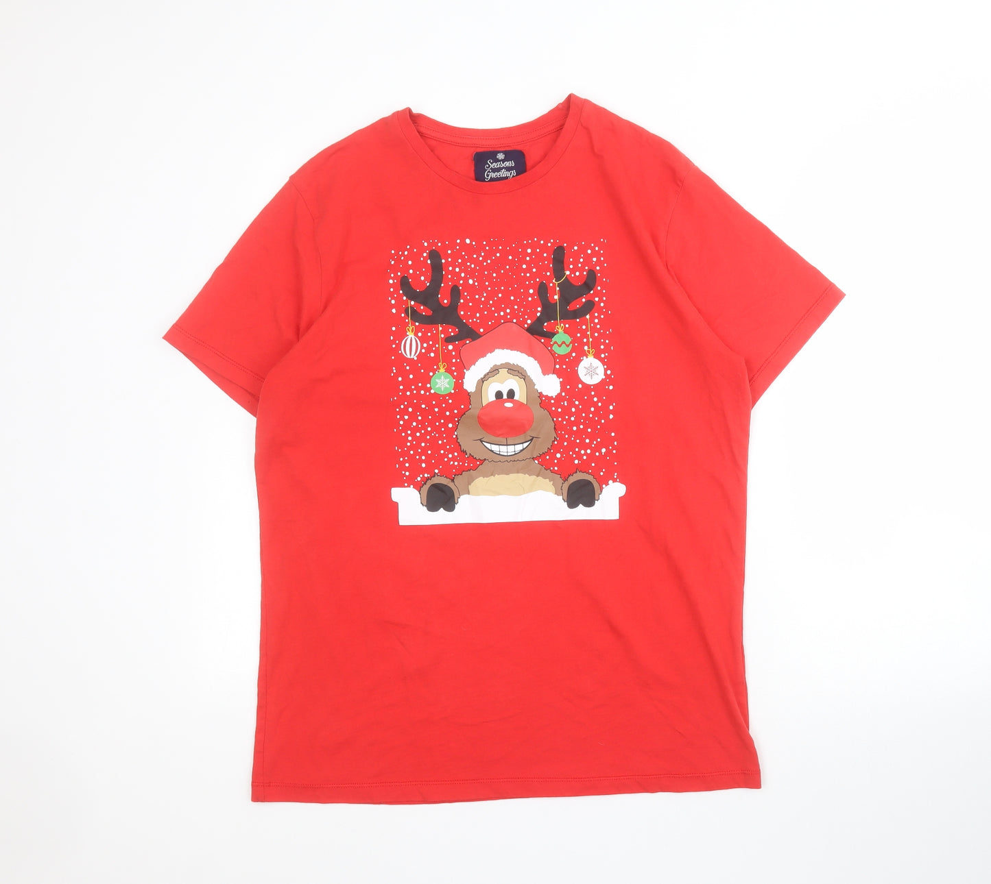 Matalan Mens Red  Cotton  T-Shirt Size L Crew Neck  - Christmas