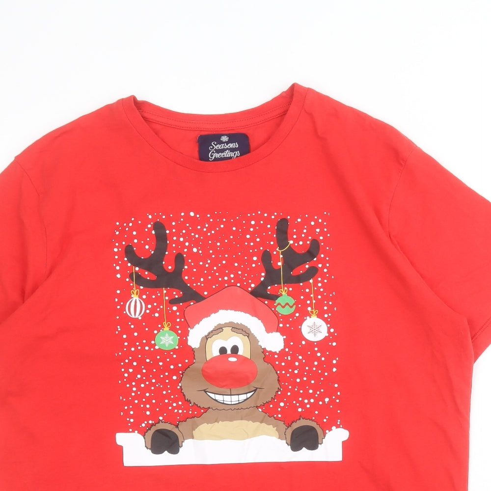 Matalan Mens Red  Cotton  T-Shirt Size L Crew Neck  - Christmas